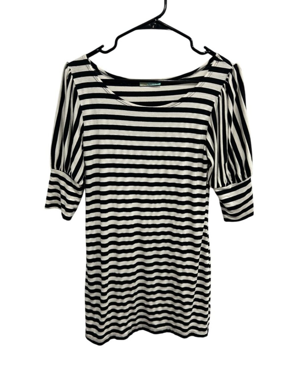 Queen Esther Large Black White Striped Puff Sleeve Top Coquette Preppy Y2K